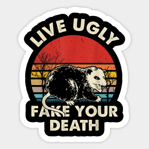 Funny Ugly Cat Vintage Live Ugly Fake Your Death Opossum Sticker by sousougaricas